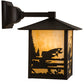 Meyda Lighting Seneca 9" Craftsman Brown Fly Fisherman Wall Sconce With Beige Art Shade Glass