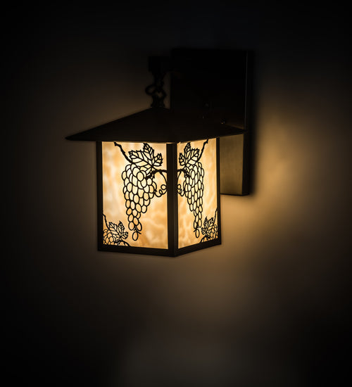 Meyda Lighting Seneca 9" Craftsman Brown Grapes Straight Arm Wall Sconce With Beige Art Shade Glass