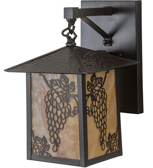 Meyda Lighting Seneca 9" Craftsman Brown Grapes Straight Arm Wall Sconce With Beige Art Shade Glass