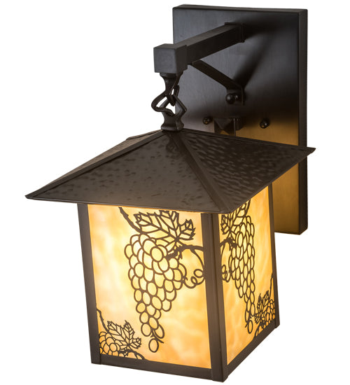 Meyda Lighting Seneca 9" Craftsman Brown Grapes Straight Arm Wall Sconce With Beige Art Shade Glass