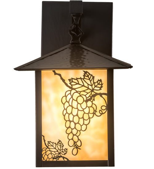 Meyda Lighting Seneca 9" Craftsman Brown Grapes Straight Arm Wall Sconce With Beige Art Shade Glass