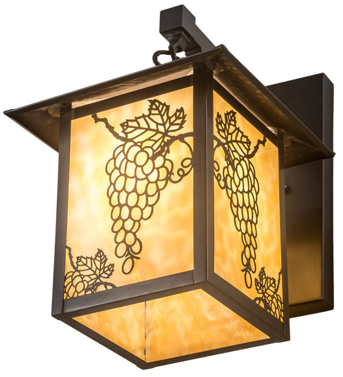 Meyda Lighting Seneca 9" Craftsman Brown Grapes Straight Arm Wall Sconce With Beige Art Shade Glass