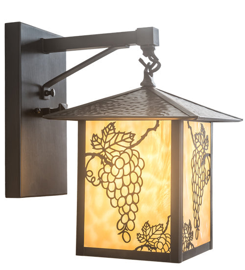 Meyda Lighting Seneca 9" Craftsman Brown Grapes Straight Arm Wall Sconce With Beige Art Shade Glass