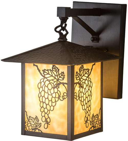Meyda Lighting Seneca 9" Craftsman Brown Grapes Straight Arm Wall Sconce With Beige Art Shade Glass