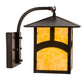 Meyda Lighting Seneca 9" Craftsman Brown Hill Top Curved Arm Wall Sconce With Beige Art Shade Glass