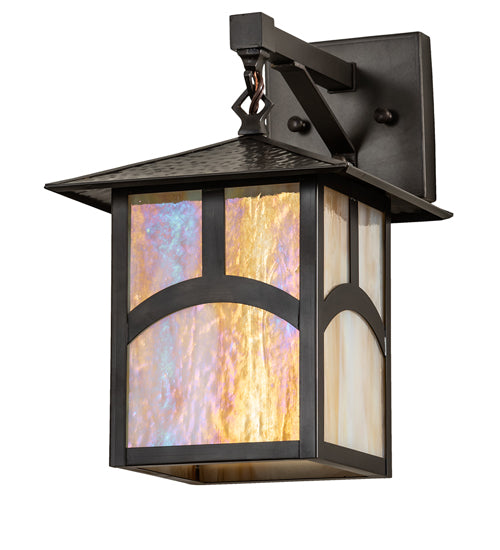 Meyda Lighting Seneca 9" Craftsman Brown Hill Top Wall Sconce With Beige Iridescent Shade Glass