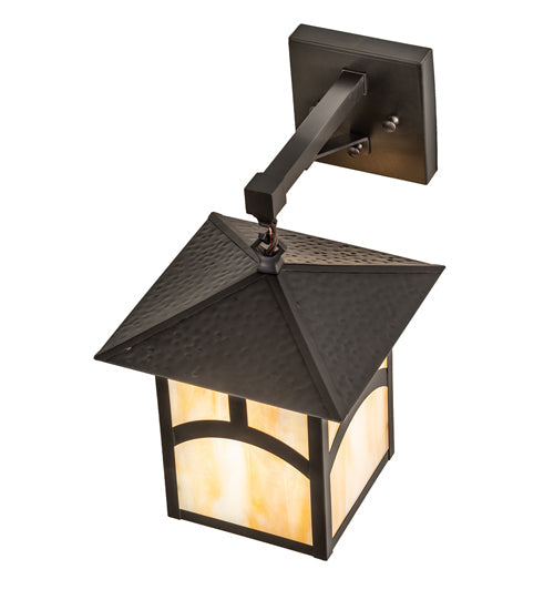 Meyda Lighting Seneca 9" Craftsman Brown Hill Top Wall Sconce With Beige Iridescent Shade Glass