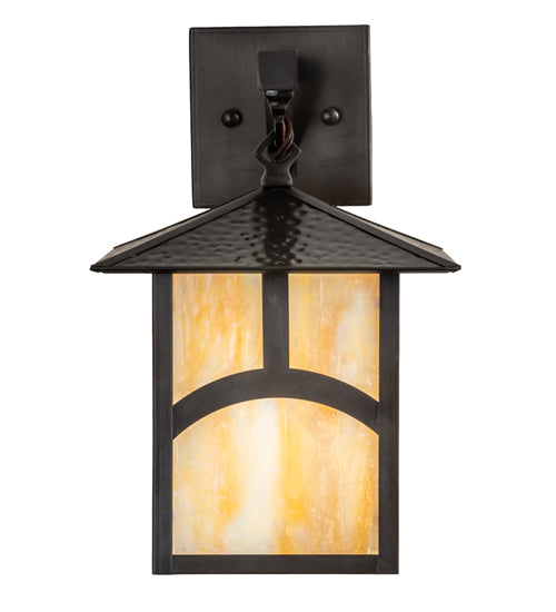 Meyda Lighting Seneca 9" Craftsman Brown Hill Top Wall Sconce With Beige Iridescent Shade Glass