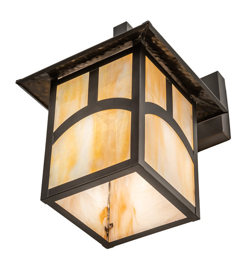 Meyda Lighting Seneca 9" Craftsman Brown Hill Top Wall Sconce With Beige Iridescent Shade Glass