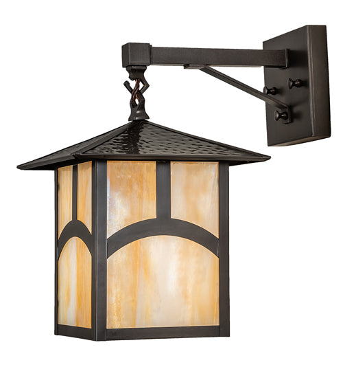 Meyda Lighting Seneca 9" Craftsman Brown Hill Top Wall Sconce With Beige Iridescent Shade Glass