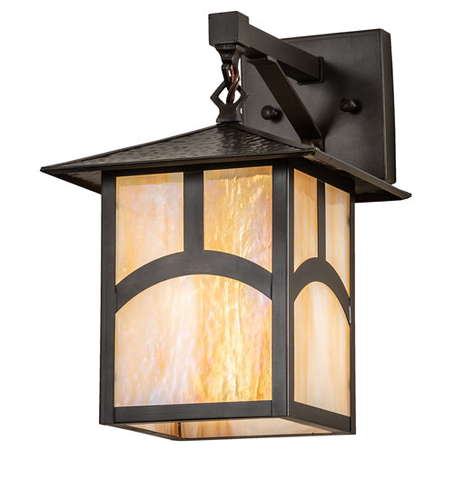 Meyda Lighting Seneca 9" Craftsman Brown Hill Top Wall Sconce With Beige Iridescent Shade Glass