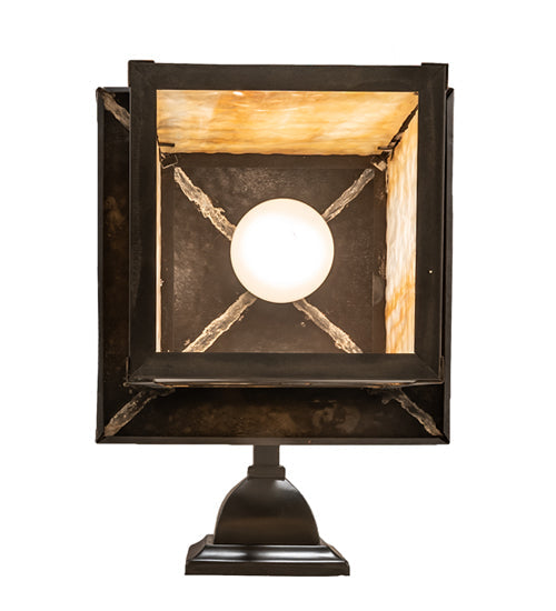 Meyda Lighting Seneca 9" Craftsman Brown Lighthouse Hanging Wall Sconce With Beige Art Shade Glass