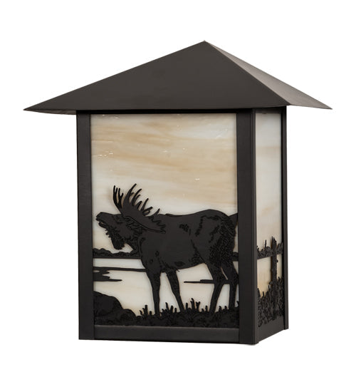 Meyda Lighting Seneca 9" Craftsman Brown Moose Wall Sconce With Beige Art Shade Glass