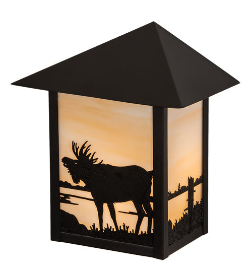 Meyda Lighting Seneca 9" Craftsman Brown Moose Wall Sconce With Beige Art Shade Glass