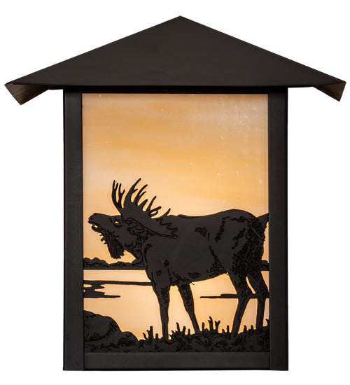 Meyda Lighting Seneca 9" Craftsman Brown Moose Wall Sconce With Beige Art Shade Glass