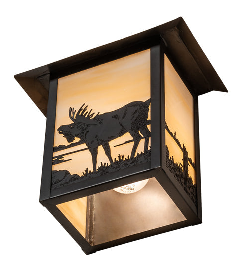 Meyda Lighting Seneca 9" Craftsman Brown Moose Wall Sconce With Beige Art Shade Glass