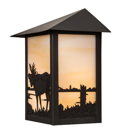 Meyda Lighting Seneca 9" Craftsman Brown Moose Wall Sconce With Beige Art Shade Glass