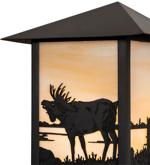 Meyda Lighting Seneca 9" Craftsman Brown Moose Wall Sconce With Beige Art Shade Glass