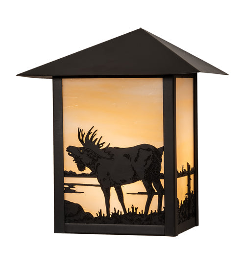 Meyda Lighting Seneca 9" Craftsman Brown Moose Wall Sconce With Beige Art Shade Glass