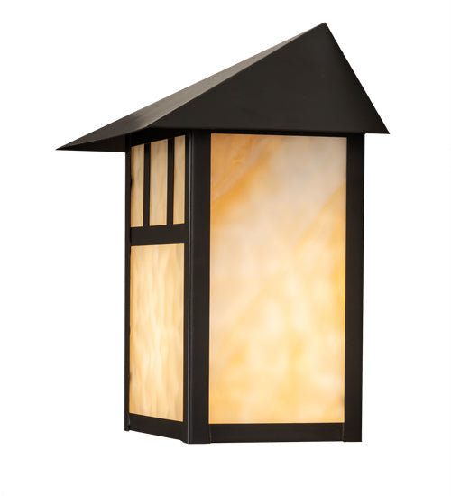 Meyda Lighting Seneca 9" Craftsman Brown On Brass Double Bar Mission Wall Sconce With Beige Shade Glass