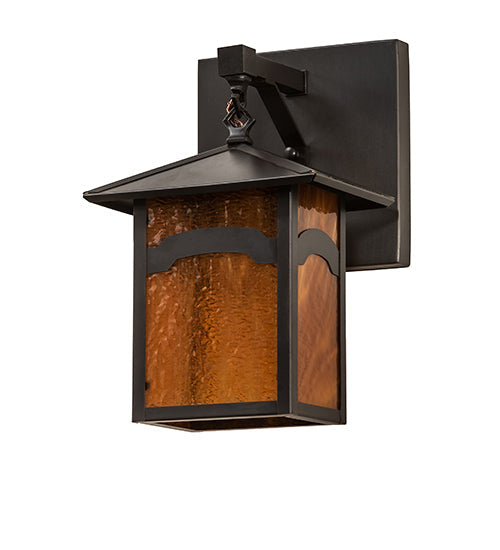 Meyda Lighting Seneca 9" Craftsman Brown On Brass Mountain View Wall Sconce With Honey Art Shade Glass