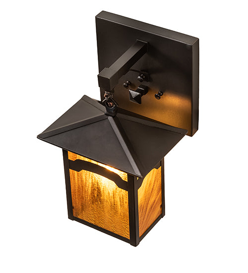 Meyda Lighting Seneca 9" Craftsman Brown On Brass Mountain View Wall Sconce With Honey Art Shade Glass