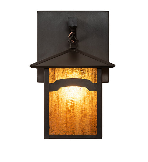 Meyda Lighting Seneca 9" Craftsman Brown On Brass Mountain View Wall Sconce With Honey Art Shade Glass