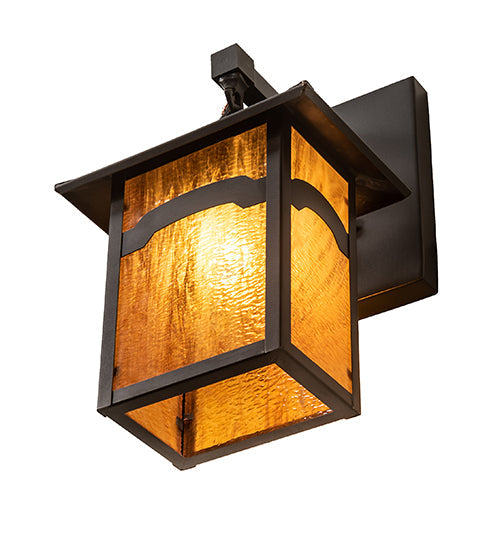 Meyda Lighting Seneca 9" Craftsman Brown On Brass Mountain View Wall Sconce With Honey Art Shade Glass