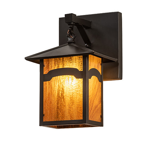 Meyda Lighting Seneca 9" Craftsman Brown On Brass Mountain View Wall Sconce With Honey Art Shade Glass