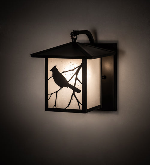 Meyda Lighting Seneca 9" Craftsman Brown Song Bird Curved Arm Wall Sconce With Clear Seeded Shade Glass