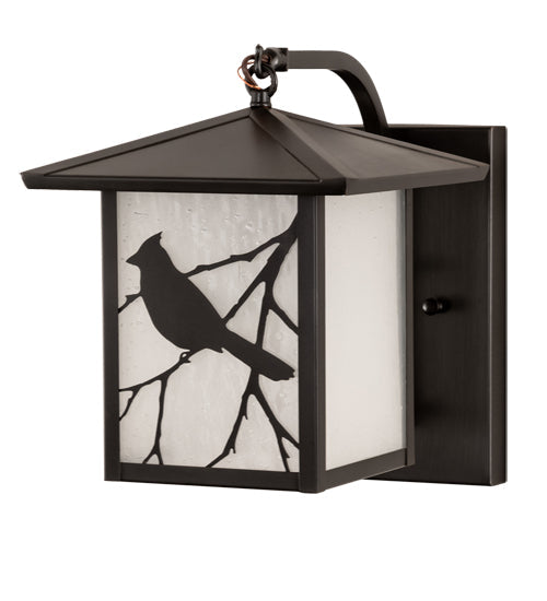 Meyda Lighting Seneca 9" Craftsman Brown Song Bird Curved Arm Wall Sconce With Clear Seeded Shade Glass