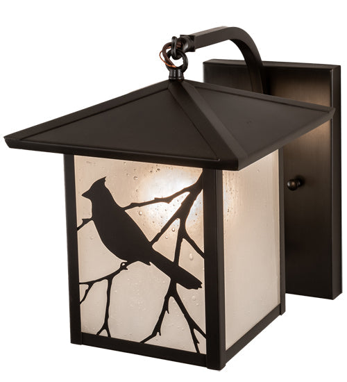 Meyda Lighting Seneca 9" Craftsman Brown Song Bird Curved Arm Wall Sconce With Clear Seeded Shade Glass