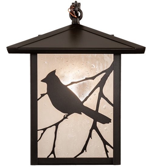 Meyda Lighting Seneca 9" Craftsman Brown Song Bird Curved Arm Wall Sconce With Clear Seeded Shade Glass