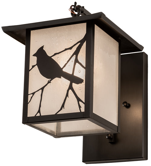 Meyda Lighting Seneca 9" Craftsman Brown Song Bird Curved Arm Wall Sconce With Clear Seeded Shade Glass