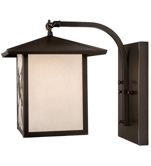 Meyda Lighting Seneca 9" Craftsman Brown Song Bird Curved Arm Wall Sconce With Clear Seeded Shade Glass