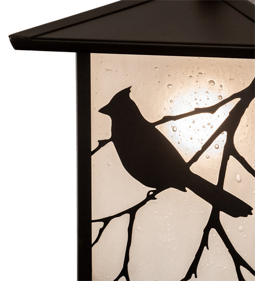 Meyda Lighting Seneca 9" Craftsman Brown Song Bird Curved Arm Wall Sconce With Clear Seeded Shade Glass