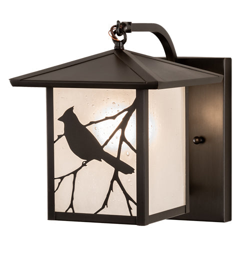 Meyda Lighting Seneca 9" Craftsman Brown Song Bird Curved Arm Wall Sconce With Clear Seeded Shade Glass