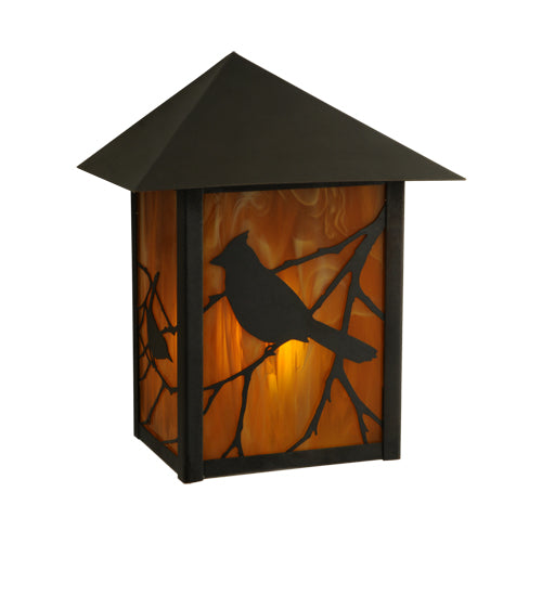 Meyda Lighting Seneca 9" Craftsman Brown Song Bird Wall Sconce With Honey Amber Shade Glass