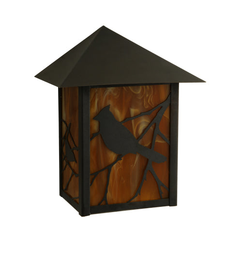 Meyda Lighting Seneca 9" Craftsman Brown Song Bird Wall Sconce With Honey Amber Shade Glass