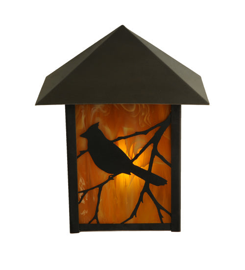 Meyda Lighting Seneca 9" Craftsman Brown Song Bird Wall Sconce With Honey Amber Shade Glass