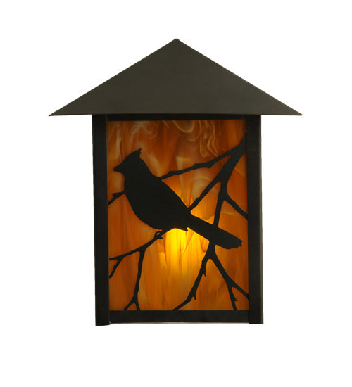 Meyda Lighting Seneca 9" Craftsman Brown Song Bird Wall Sconce With Honey Amber Shade Glass