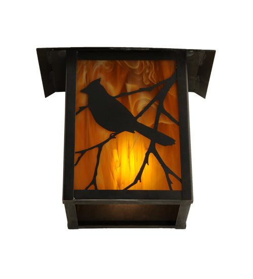 Meyda Lighting Seneca 9" Craftsman Brown Song Bird Wall Sconce With Honey Amber Shade Glass