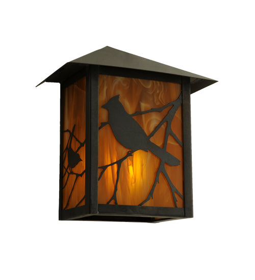 Meyda Lighting Seneca 9" Craftsman Brown Song Bird Wall Sconce With Honey Amber Shade Glass