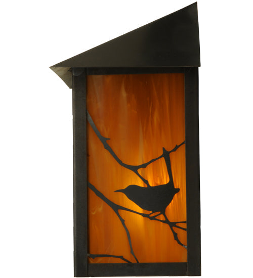 Meyda Lighting Seneca 9" Craftsman Brown Song Bird Wall Sconce With Honey Amber Shade Glass