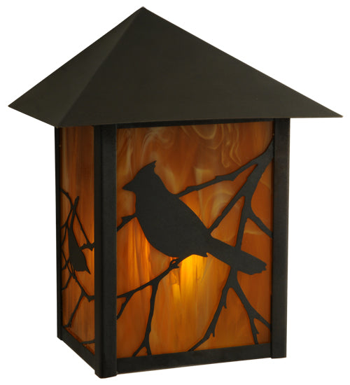 Meyda Lighting Seneca 9" Craftsman Brown Song Bird Wall Sconce With Honey Amber Shade Glass