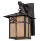 Meyda Lighting Seneca 9" Craftsman Brown Sprig Hanging Wall Sconce With Beige Iridescent Art Shade Glass
