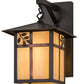 Meyda Lighting Seneca 9" Craftsman Brown Sprig Hanging Wall Sconce With Beige Iridescent Art Shade Glass