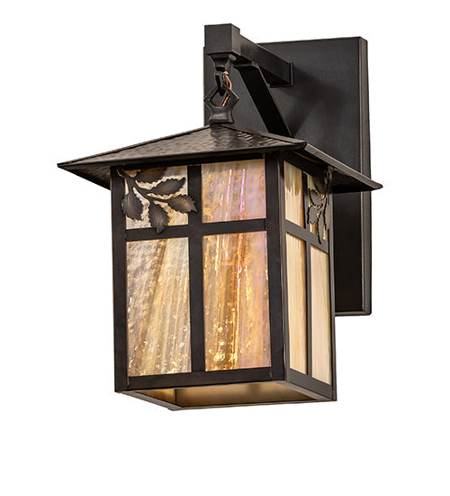 Meyda Lighting Seneca 9" Craftsman Brown Sprig Wall Sconce With Beige Iridescent Shade Glass