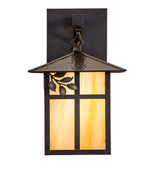 Meyda Lighting Seneca 9" Craftsman Brown Sprig Wall Sconce With Beige Iridescent Shade Glass