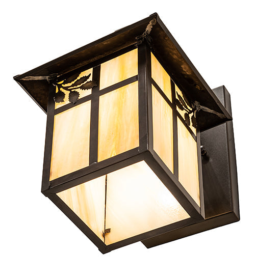 Meyda Lighting Seneca 9" Craftsman Brown Sprig Wall Sconce With Beige Iridescent Shade Glass